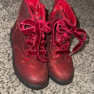 Sparkly Red Velvet Lace-Up Boots